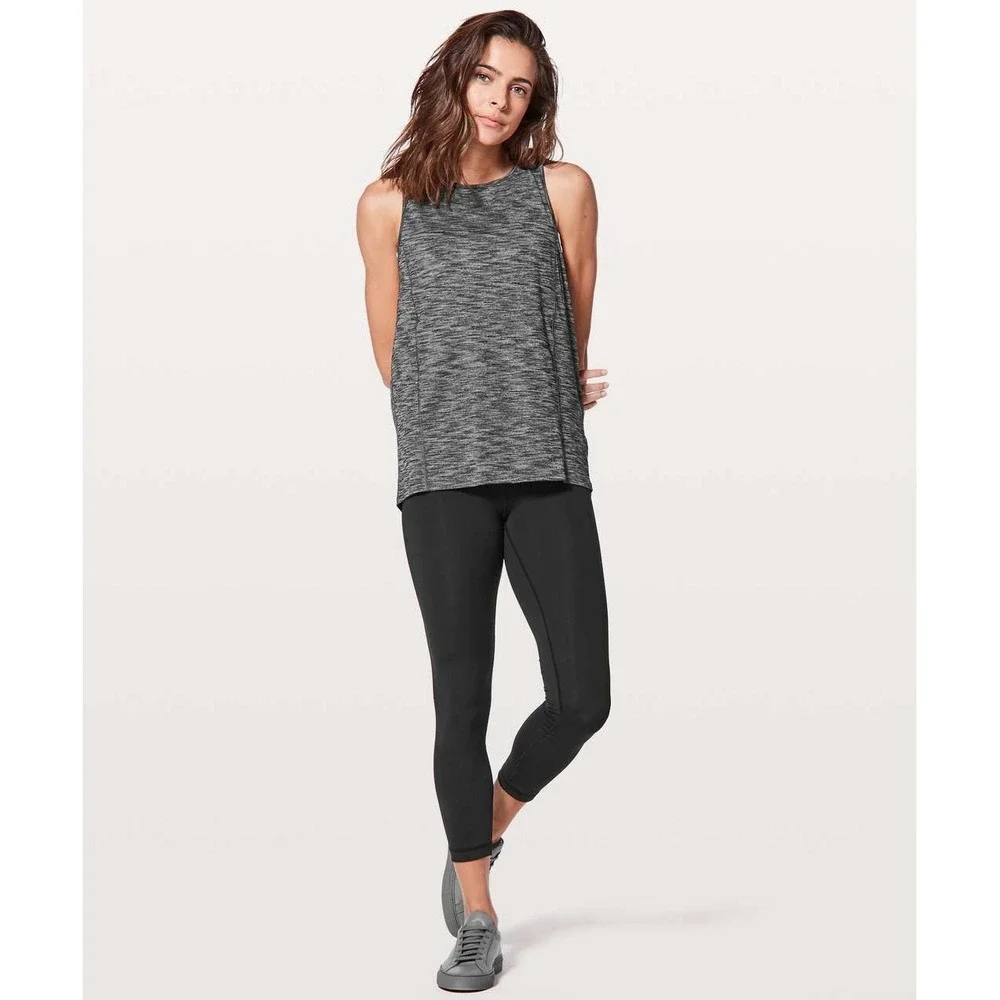 2PC- Lululemon 10 Long Distance Short Sleeve +Low Key Tank SilverHeathered Black